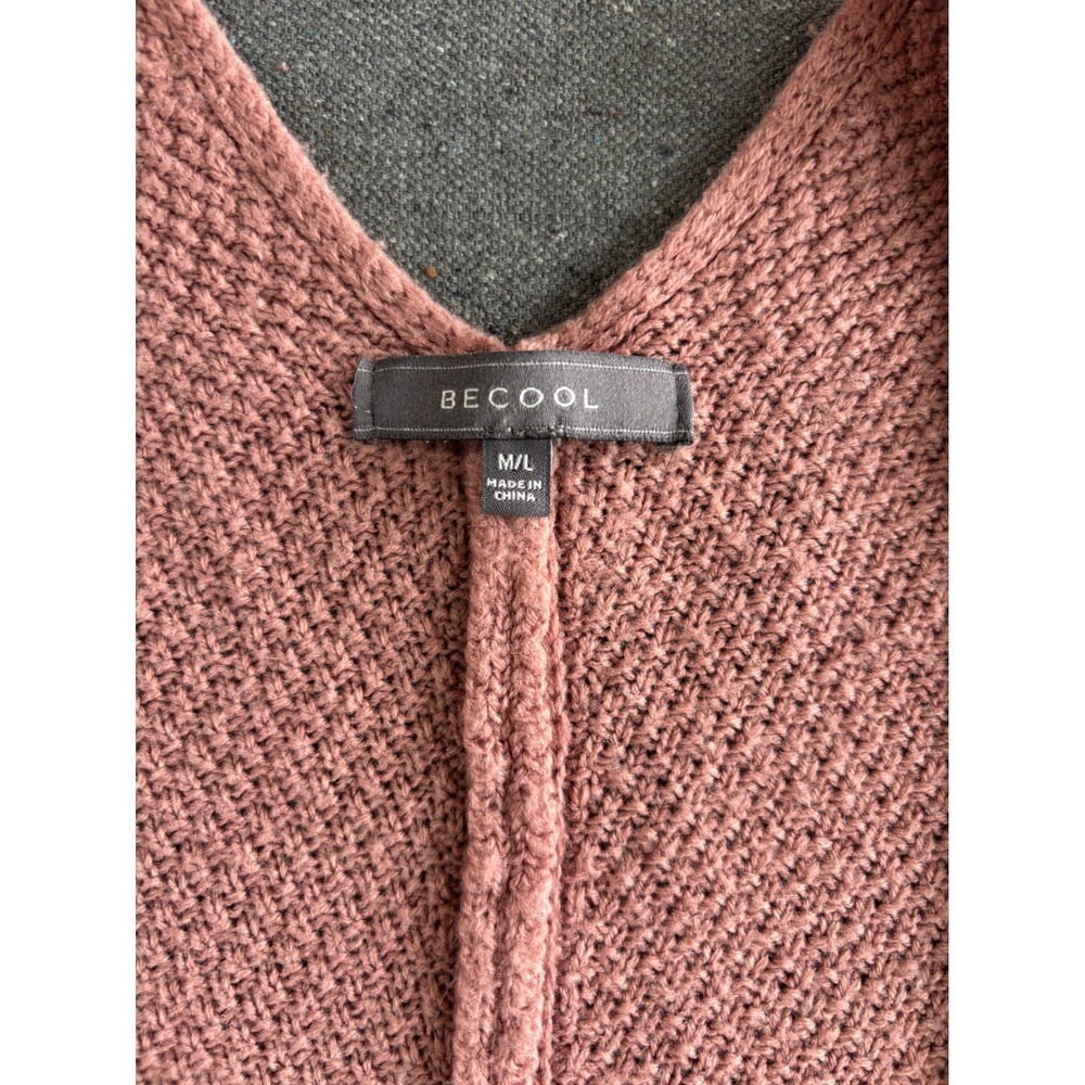 BECOOL Womens Open Front Cardigan Pink Textured Knit Oversized Sweater M/L 50952 - Picture 2 of 6